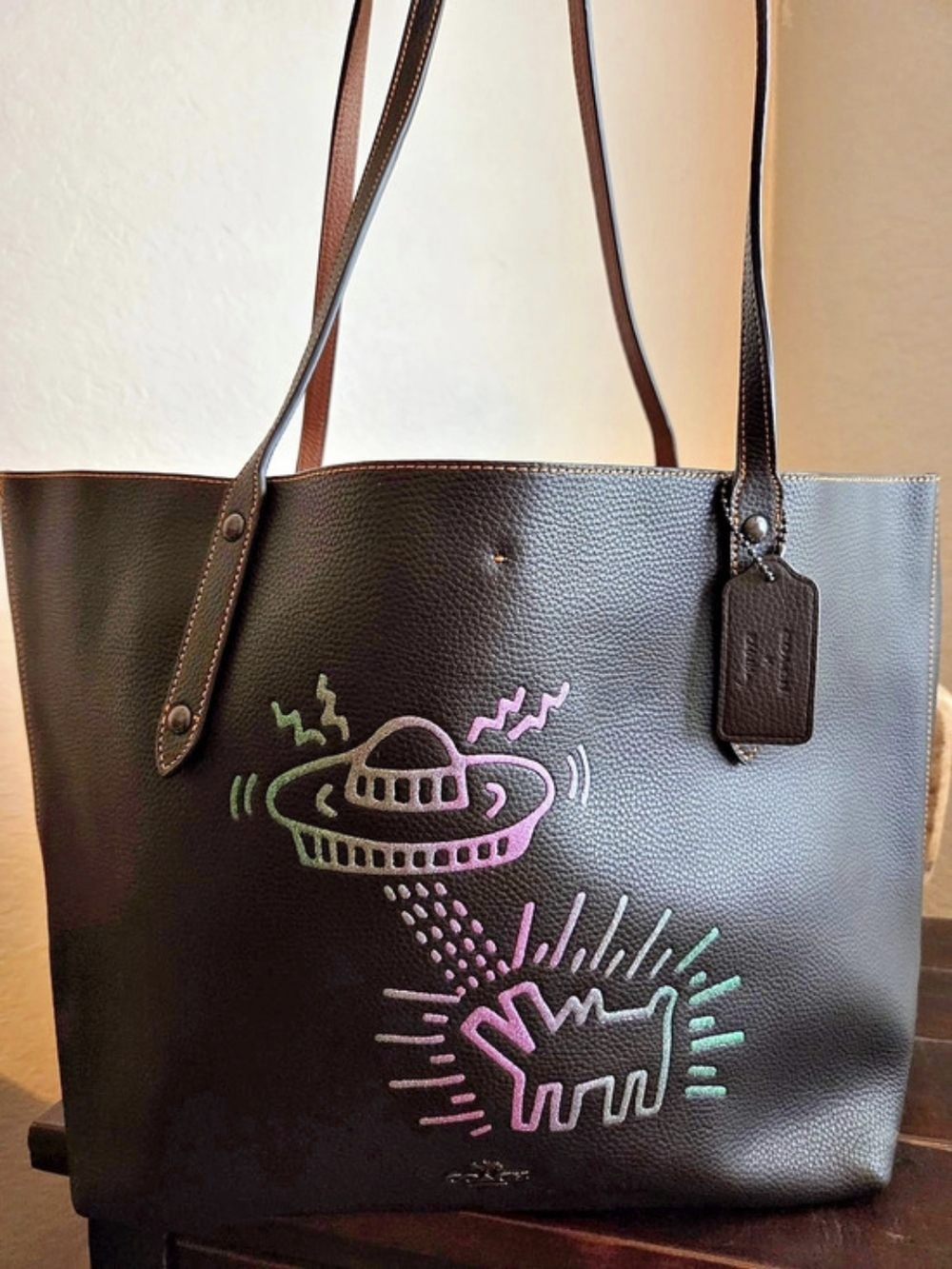 Rare Coach x Keith Haring UFO Dog Market Tote Black & Multicolor